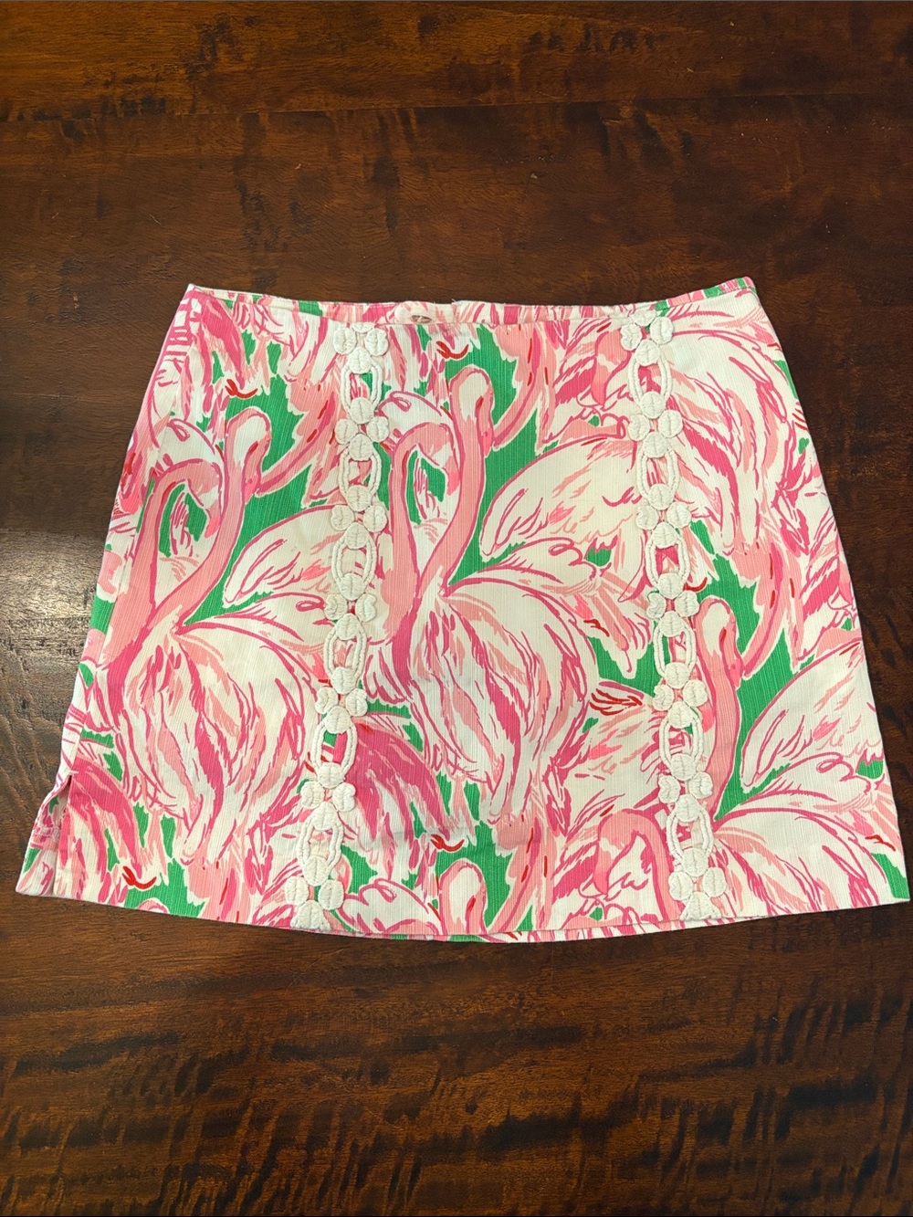 Lilly Pulitzer Pink and Green Flamingo Print Mini Skirt